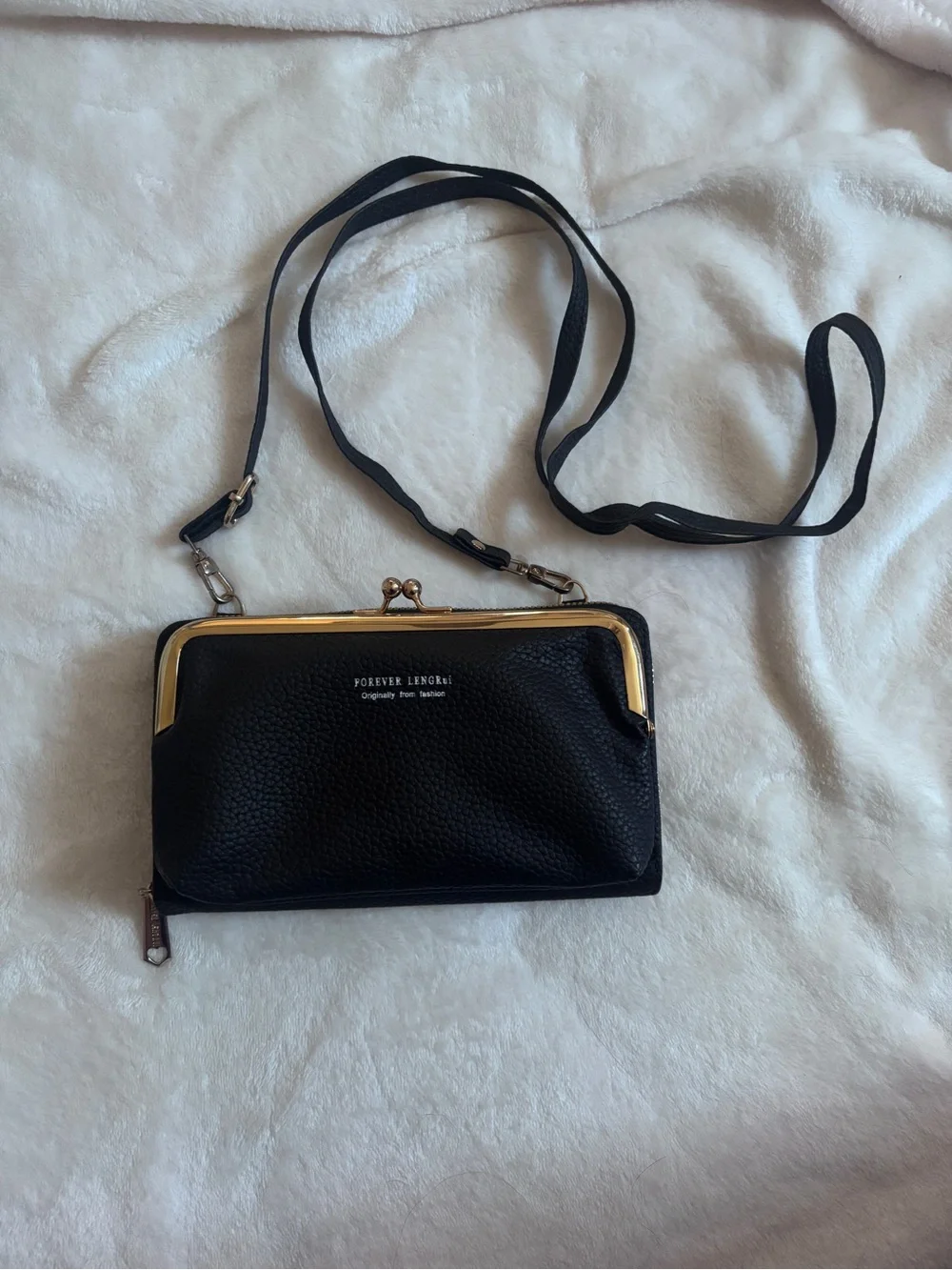Black Wallet Crossbody Clutch + Floral Makeup Cosmetic Travel Bag Bundle